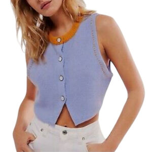 Free People Sammi Cashmere Sweater Vest Waistcoat V-neck Sz S Clueless Academia